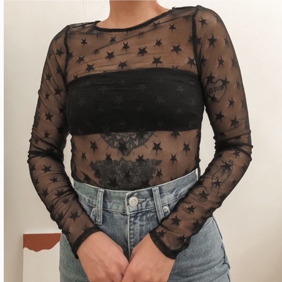 Zara Tops - Zara Mesh Star Print Long Sleeve